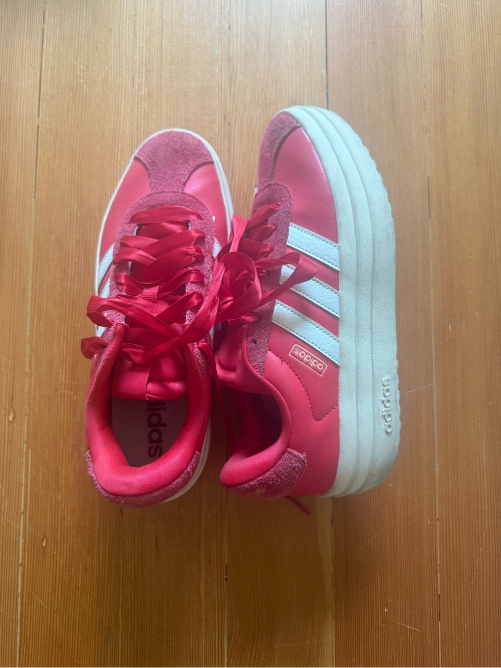adidas Red Platform Sneakers with White Three Stripes